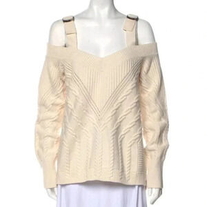 Jonathan Simkhai Tan Wool Off the Shoulder Sweater Cable Knit Beige Buckle XS